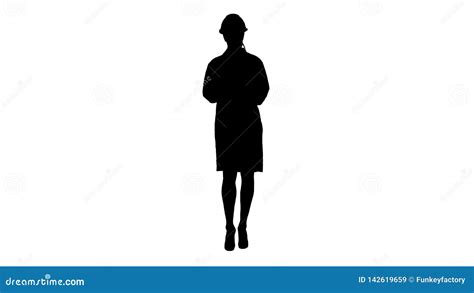 Silhouette Woman Engineer Writing Checklist Walking Stock Image