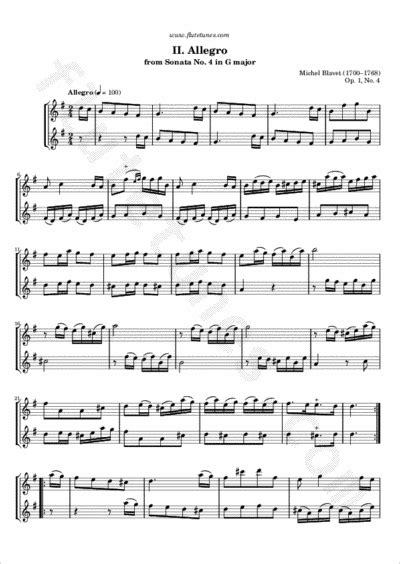 Allegro From Sonata For Two Flutes No 4 In G Major M Blavet Free