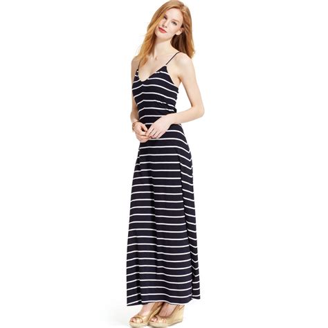 Lyst Tommy Hilfiger Spaghettistrap Striped Maxi Dress In Blue