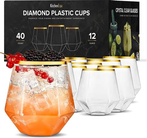 40 Pack Diamond Wine Glasses 12 Oz Elegant And Unbreakable Plastic Cocktail Glasses