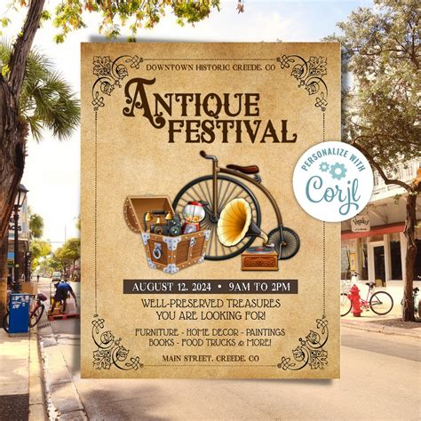 Antique Festival Flyer, Antique Goods, Antique Fair Festival, Flea
