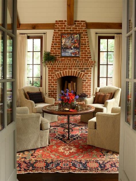 Bright Brick Living Room Fireplace Design Ideas