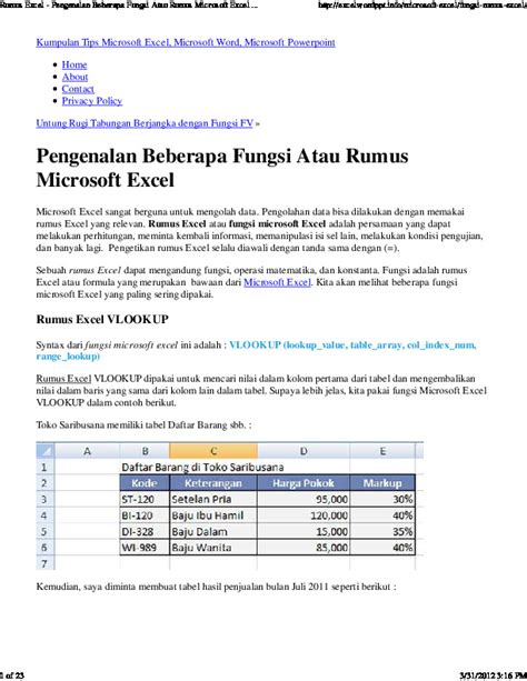 Rumus Excel Pen Gen Alan Beberapa Fungsi Atau Rumus Microsoft Excel