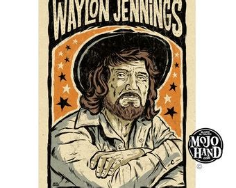 Waylon Jennings Guitar Folk Art Tribute Poster X Signed By The