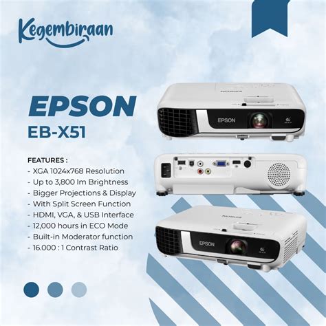 Jual PROYEKTOR EPSON EB X51 EBX51 EB X51 PENGGANTI EB X450 XGA 3800