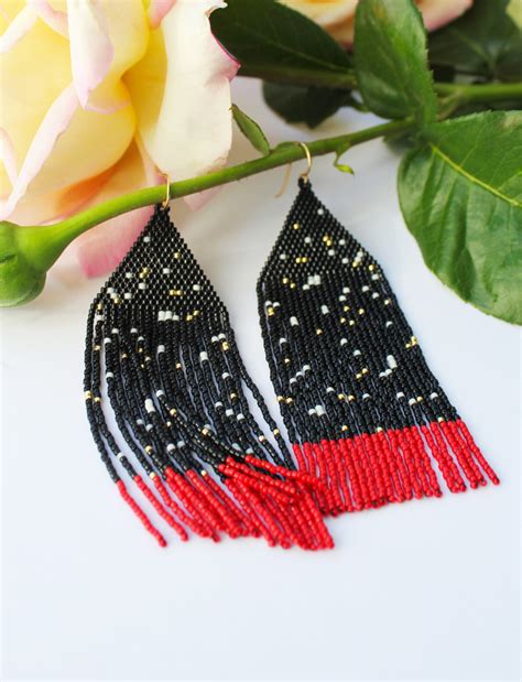 Bead Tassel Earrings Night Sky Seed Bead Etsy Beaded Jewelry