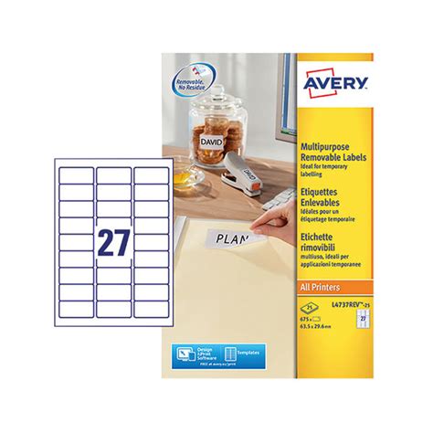 Avery Removable Labels 27 Per Sheet White Pack Of 675 L4737REV 25