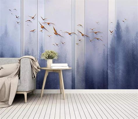 Murales 3d Watercolor Forest Misty Birds For Walls Living Room Bedroom Tv Background Decorating