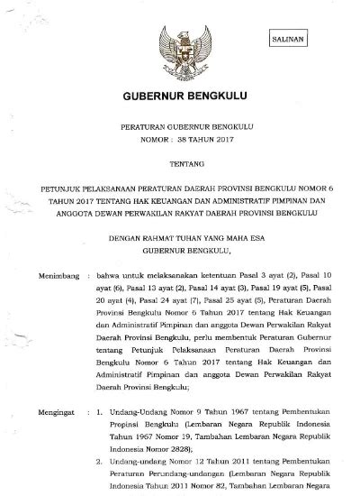 Gubernur Bengkulu Undang Undang Nomor Tahun Tentang