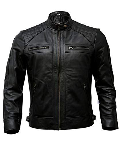 Mens Genuine Leather Biker Jacket Black Vintage Brown Distressed