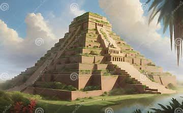 A Great Ziggurats with Hanging Gardens of Babylon Stock Illustration - Illustration of religion ...