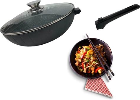 Cheffinger Wokpan Met Deksel 32cm Zwart Pan Keukenaccessoires Bol