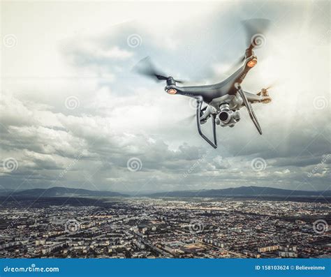 The Drone Is Flying Over The City Stock Photo Image Of Overhead