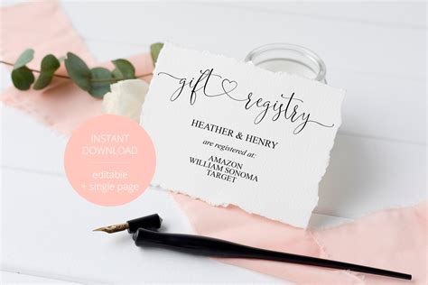 Registry Card Template Gift Registry Wedding Template - Etsy