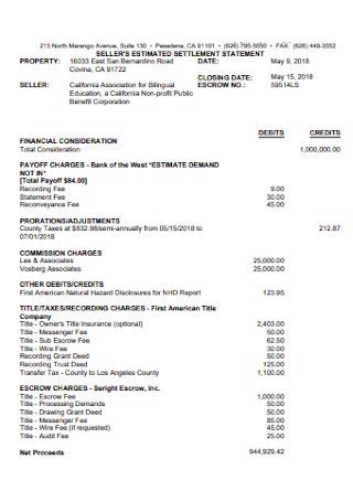 Sample Settlement Statements In Pdf Ms Word