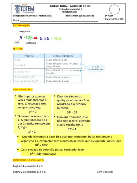 6º Ano Potenciação Pdf