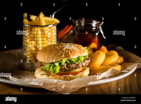 Hamburger And French Fries Stock Photo Alamy