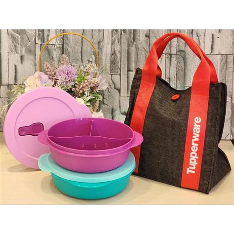 Tupperware Reheatable Lunch Box Crystalwave Rect 1000ml Divided Lunch