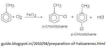 Toluene Reacts With A Halogen In The Presence Of Iron III Chloride