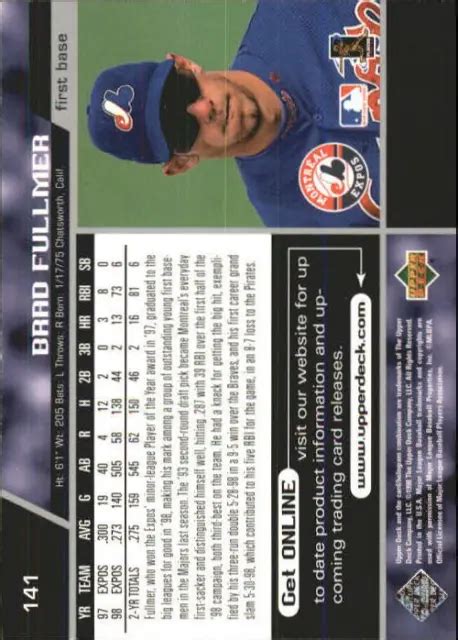 Carte De Baseball Upper Deck Montr Al Expos Brad Fullmer Eur