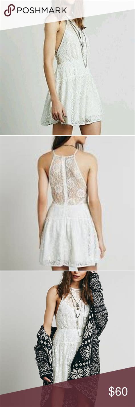 Ice Blue White Lace Halter Fit And Flare Mini Dress Flare Mini Dress