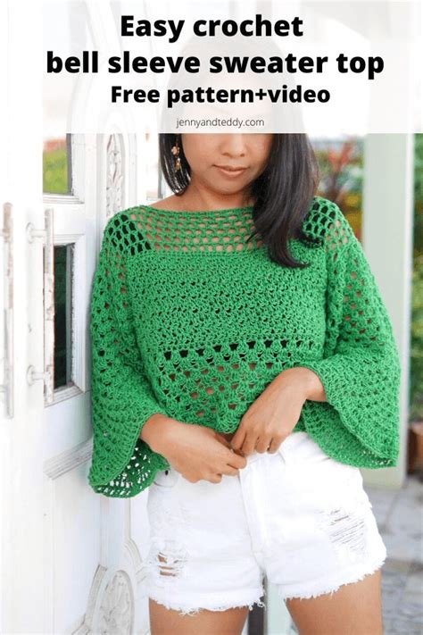 Easy Crochet Bell Sleeve Sweater Top Free Pattern With Video Tutorial