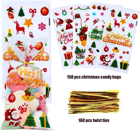 MOLIDA 150 bolsas de celofán de Navidad bolsas de dulces transparentes