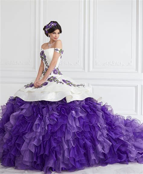 Ruffled Off Shoulder Floral Quinceanera Dress By La Glitter