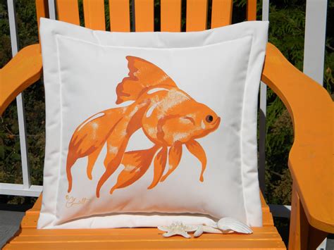 Outdoor pillow GOLDFISH gold fish painted 20 square all | Etsy