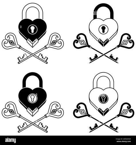 Vector Design Of Padlock And Keys With Heart Shape As A Symbol Of Love