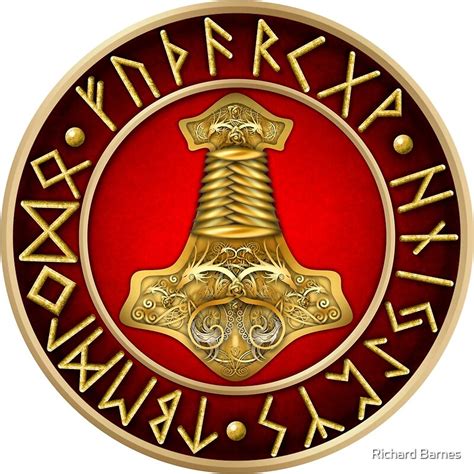 Norse Thors Hammer Runes Red By Ricky Barnes Redbubble