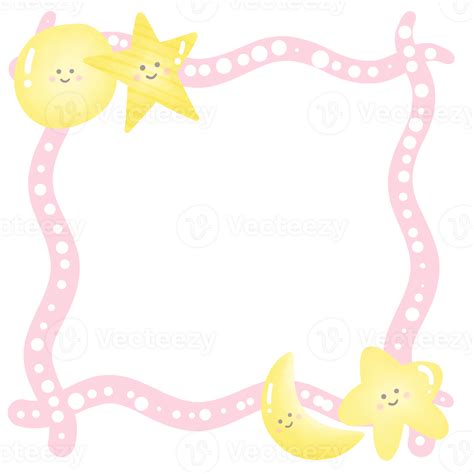 Pastel Picture Frame With Stars And Moon Isolated On Transparent