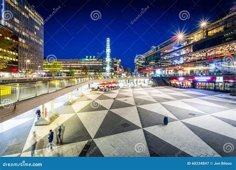 View Of Sergels Torg At Night In Norrmalm Stockholm Sweden