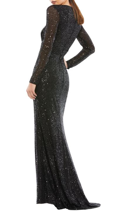 Mac Duggal Sequin Long Sleeve Faux Wrap Gown Nordstrom