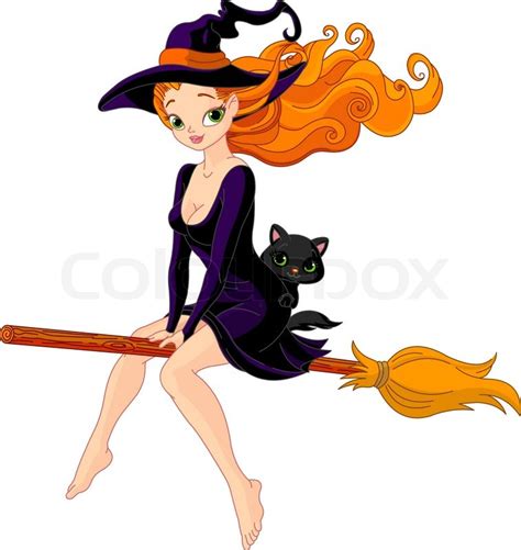 Illustration Of Witch Riding A Broom Stock Vector Colourbox