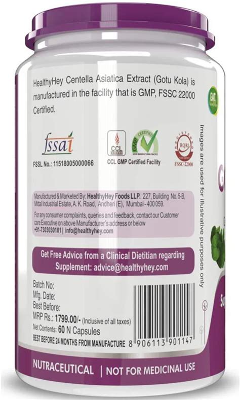 Healthyhey Nutrition Gotu Kola Extract 500 Mg 60 Capsules JioMart