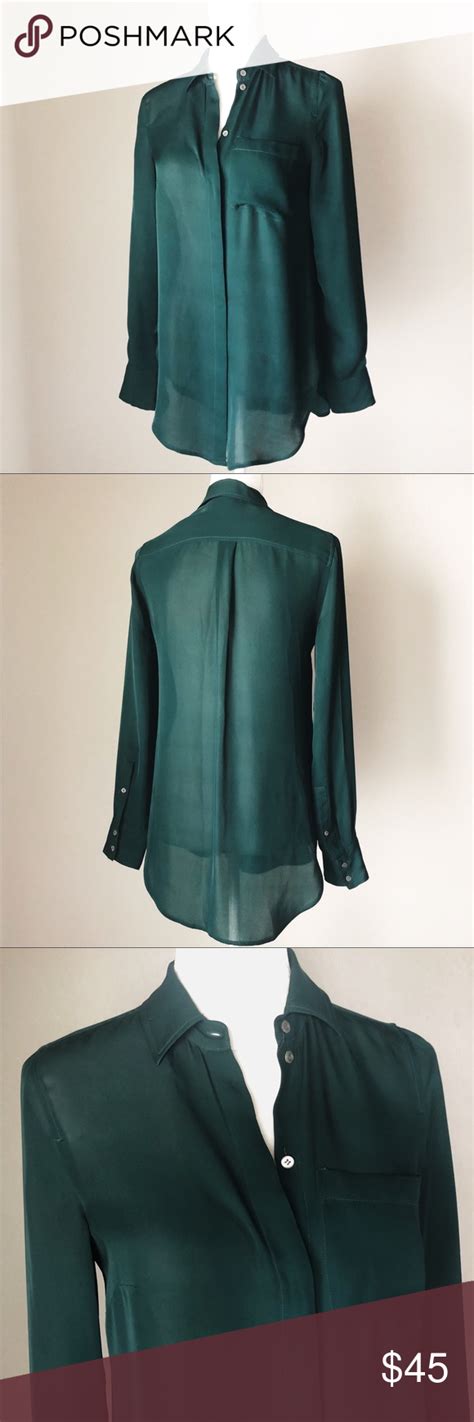 J Crew Emerald Green Silk Blouse Green Silk Silk Blouse Fashion