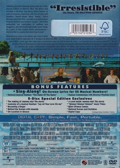 Mamma Mia Dvd Disc Set Widescreen Canadian Meryl