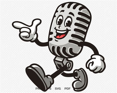 Walking Microphone Podcast Cartoon Mascot Illustration Design Character