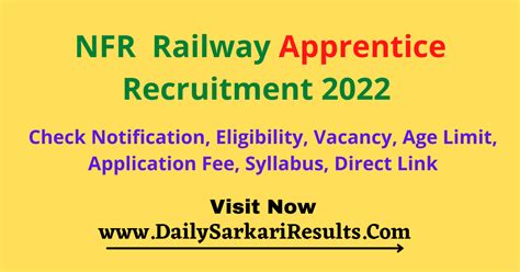 Nfr Railway Apprentice Recruitment For Vacancies Sarkari Result