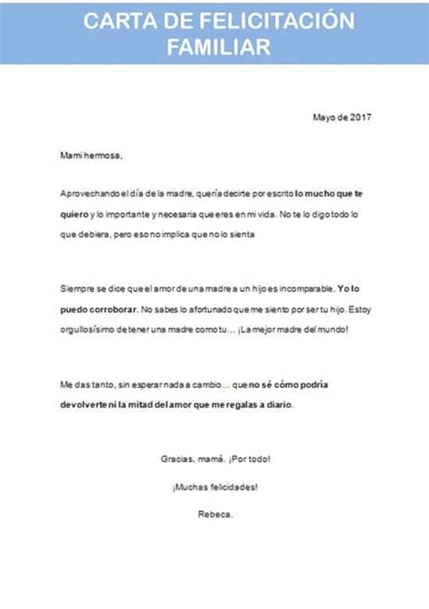 Carta De Felicitaci N Familiar Ejemplo Y Modelo