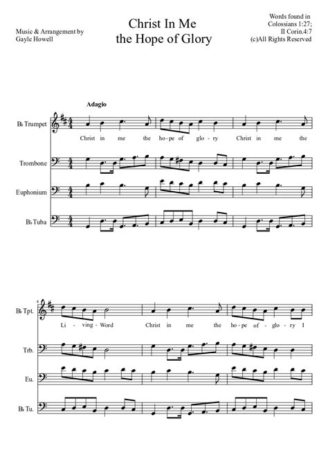 Christ In Me The Hope Of Glory Sheet Music For Trombone Tuba