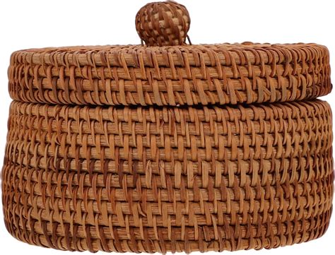 Amazon Round Rattan Boxes With Lid Hand Woven Multi Purpose Wicker