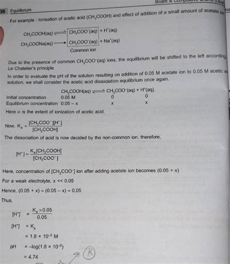 38 Equilibrium For Example Ionisation Of Acetic Acid Ch3 Cooh And Eff