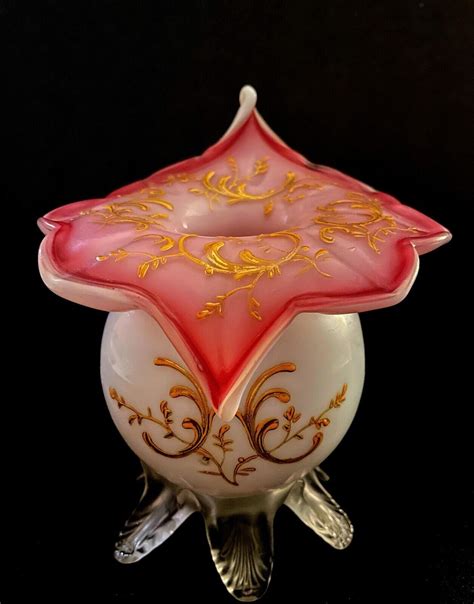 Antique Victorian Jack In The Pulpit Vase Hand Blown Cased White Pink