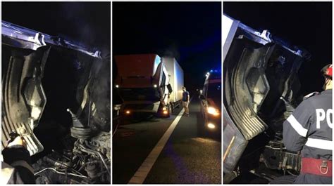 FOTO INCENDIU pe Autostrada A1 între Sebeș și Orăștie Un camion a