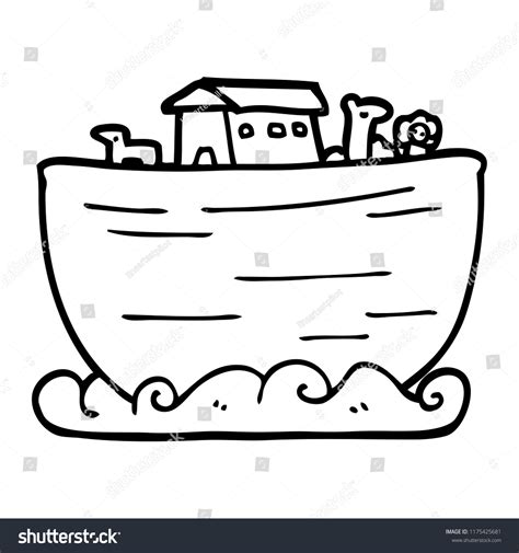 Line Drawing Cartoon Noahs Ark Stock Vector Royalty Free 1175425681