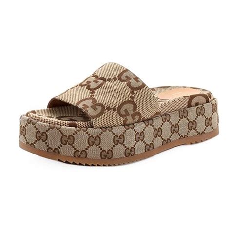 Dép Gucci Angelina 55mm Platform Sandals Đế Cao Màu Nâu Be Size 36 N Hm