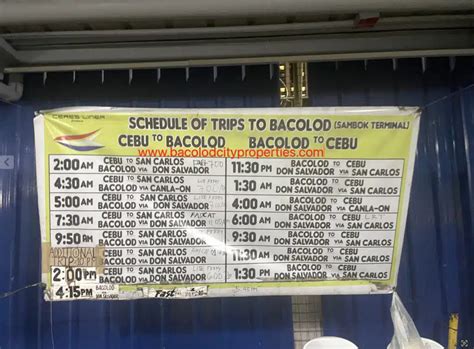 Ceres Schedule Of Trips From And To Bacolod City Bacolod City Properties