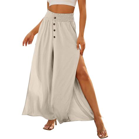 Voyoao Womens Wide Leg High Waisted Pants Side Slits Palazzo Pants